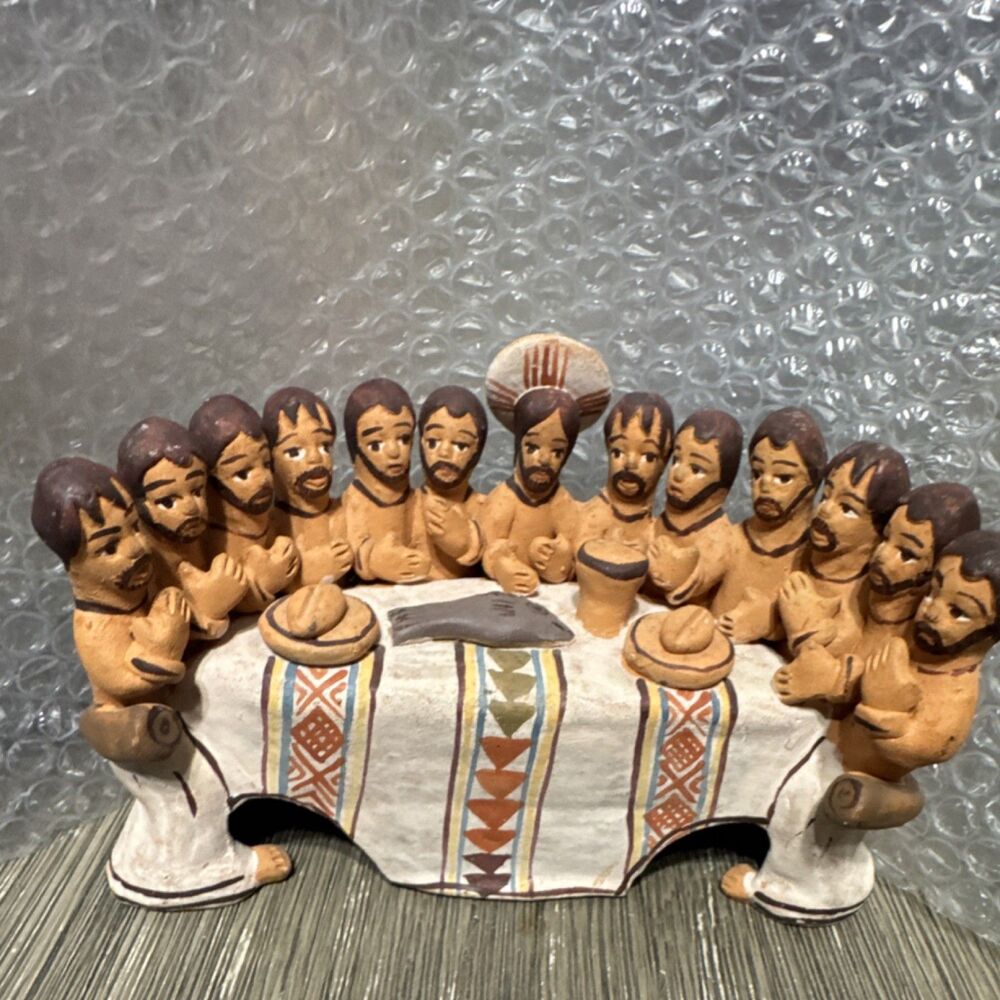 The Last Supper Clay Sculpture Painted Religious Wall Plaque, Multicolor